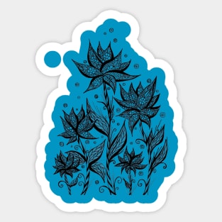 Abstract Flowers Lineart Blue Sticker